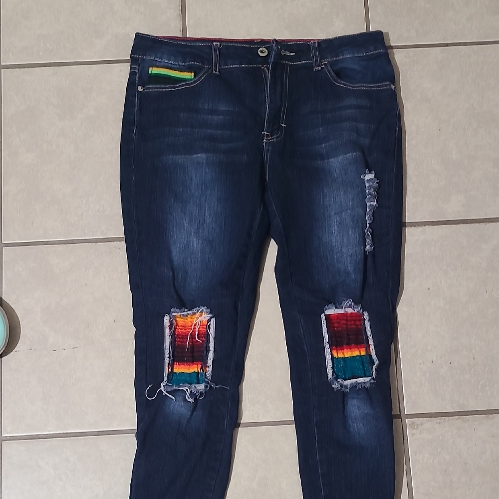 Used Serape Pathed Jeans